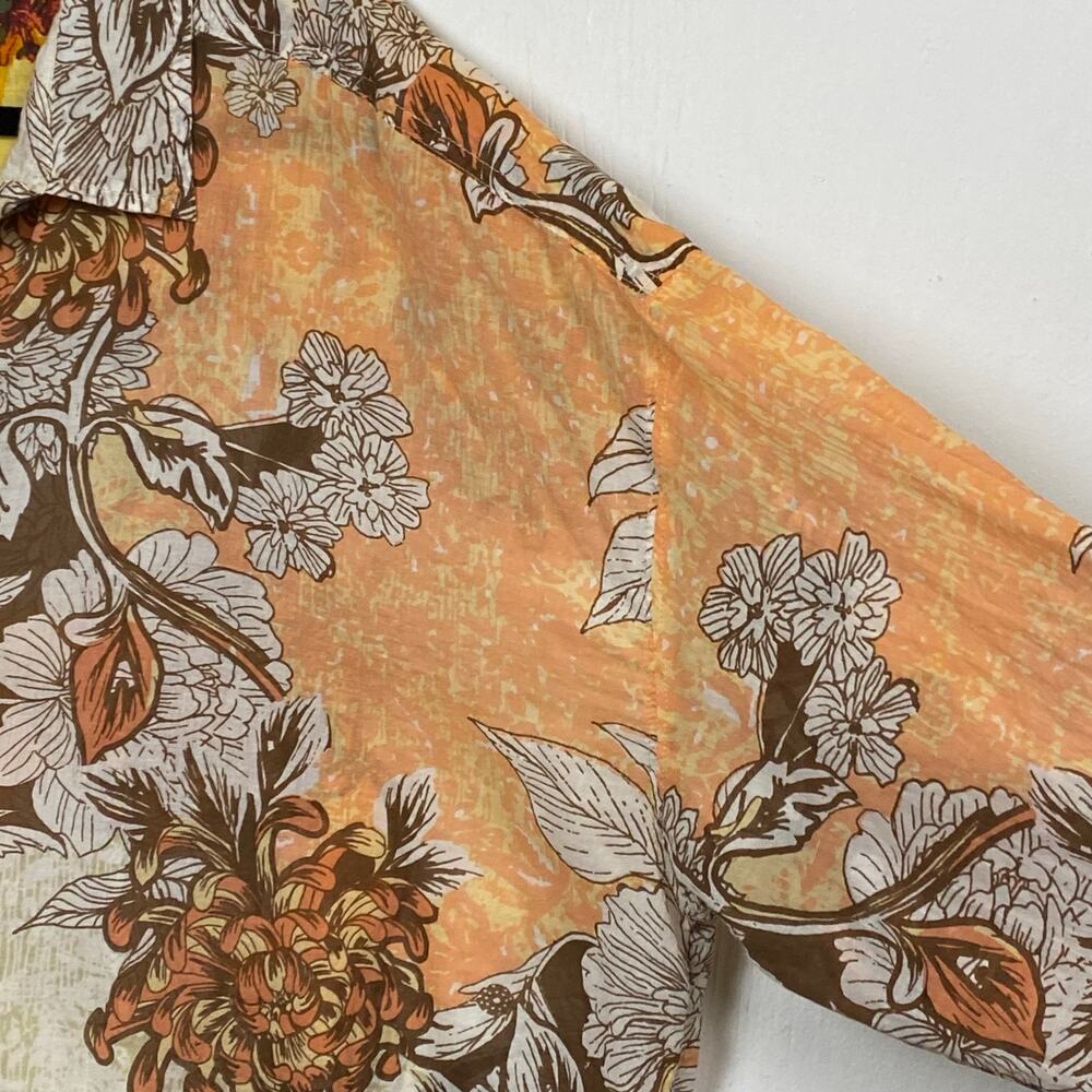 Free People Floral Button-Up Shirt in Orange, Brown, Cream - Picture 4 of 10